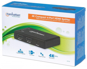 Manhattan AV elosztó splitter HDMI 1.4 1x4 4K@30Hz UHD AC teljesítmény (207706)