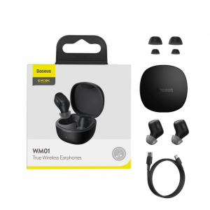 Baseus Encok WM01 TWS Bluetooth fülhallgató fekete (NGWM01-01)