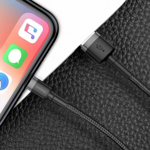 Baseus Cafule USB / Lightning töltőkábel 2 m szürke-fekete (CALKLF-CG1)
