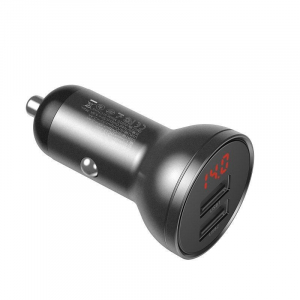 Baseus autós töltő kijelzővel 2xUSB-A szürke (CCBX-0G)