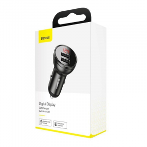 Baseus autós töltő kijelzővel 2xUSB-A szürke (CCBX-0G)