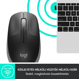 Logitech M190 teljes méretű vezeték nélküli optikai egér sötétszürke-fekete (910-005905)