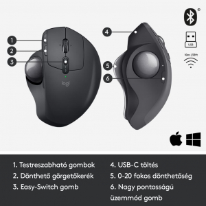 Logitech MX ERGO vezeték nélküli hanyattegér fekete (910-005179)