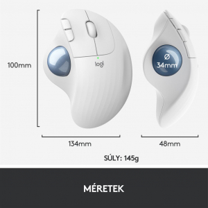 Logitech ERGO M575 vezeték nélküli ergonomikus hanyattegér fehéres (910-005870)