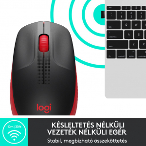 Logitech M190 teljes méretű vezeték nélküli optikai egér piros-fekete (910-005908)