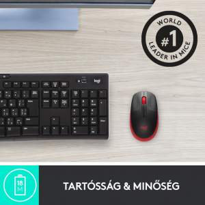 Logitech M190 teljes méretű vezeték nélküli optikai egér piros-fekete (910-005908)