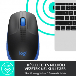 Logitech M190 teljes méretű vezeték nélküli optikai egér kék-fekete (910-005907)