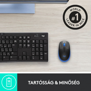 Logitech M190 teljes méretű vezeték nélküli optikai egér kék-fekete (910-005907)