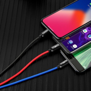 Baseus 3 az 1-ben USB-A --> USB-C/Lightning/Micro USB kábel 0,3 m fekete (CAMLT-ASY01)