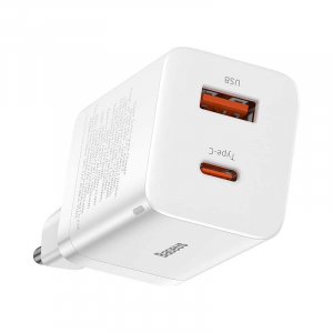 Baseus Super Si Pro gyorstöltő USB + USB-C 30W fehér (CCSUPP-E02)