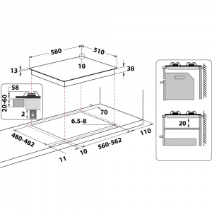 Whirlpool TKRL 661 NB be&eacute;p&iacute;thető g&aacute;zfőzőlap