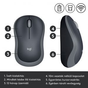 Logitech M185 vezeték nélküli optikai USB egér szürke (910-002238 / 910-002235)