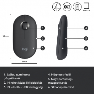 Logitech M350 Pebble vezeték nélküli egér graphite (910-005718)