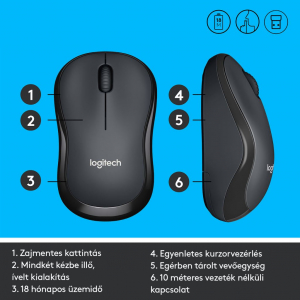 Logitech B220 Silent vezeték nélküli optikai egér fekete (910-004881)