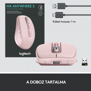 Logitech MX Anywhere 3 vezeték nélküli egér rózsaszín (910-005990)