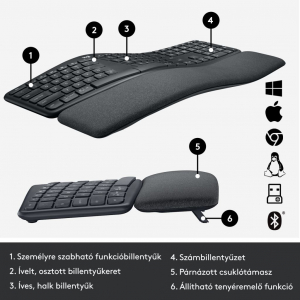 Logitech ERGO K860 vezeték nélküli US billentyűzet (920-010108)