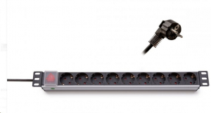 Triton 19" elosztópanel 9x250V, kapcsolóval, 1U, 2,3m (620S10)