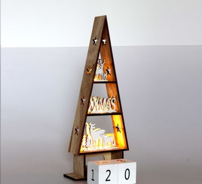 IRIS Karácsonyi ház alakú napi számlálós/16x38x6cm/meleg fehér LED-es fa fénydekoráció  (309-03)