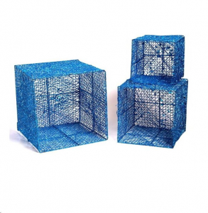 IRIS Doboz alakú /1db 20cm, 1db 25cm, 1db 30cm/ kék-ezüst fémdoboz műanyag masnival dekor szett  (011-03)