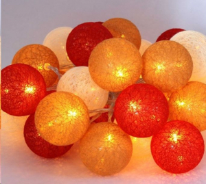 IRIS Gömb alakú 6cm/színes fonott/4,5m/piros-narancs-meleg fehér/30db LED-es/USB-s fénydekoráció  (104-42)