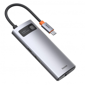 Baseus Metal Gleam Series 6 az 1-ben hub, USB-C-> 3x USB 3.0, HDMI, USB-C PD, RJ45 Ethernet (CAHUB-CW0G)