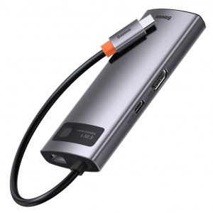 Baseus Metal Gleam Series 6 az 1-ben hub, USB-C-> 3x USB 3.0, HDMI, USB-C PD, RJ45 Ethernet (CAHUB-CW0G)