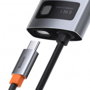 Baseus Metal Gleam Series 6 az 1-ben hub, USB-C-> 3x USB 3.0, HDMI, USB-C PD, RJ45 Ethernet (CAHUB-CW0G)
