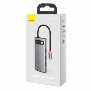 Baseus Metal Gleam Series 6 az 1-ben hub, USB-C-> 3x USB 3.0, HDMI, USB-C PD, RJ45 Ethernet (CAHUB-CW0G)