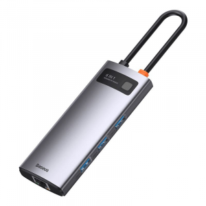 Baseus Metal Gleam Series 6 az 1-ben hub, USB-C-> 3x USB 3.0, HDMI, USB-C PD, RJ45 Ethernet (CAHUB-CW0G)