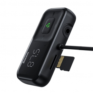 Baseus T típusú S-16 FM adó, AUX, Bluetooth 5.0, 2x USB, microSD, 3A, fekete (CCTM-E01)