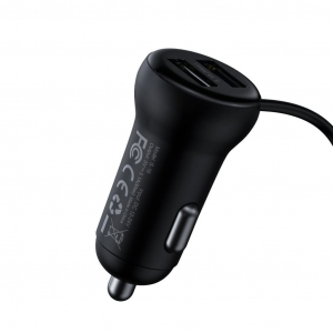 Baseus T típusú S-16 FM adó, AUX, Bluetooth 5.0, 2x USB, microSD, 3A, fekete (CCTM-E01)