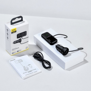 Baseus T típusú S-16 FM adó, AUX, Bluetooth 5.0, 2x USB, microSD, 3A, fekete (CCTM-E01)