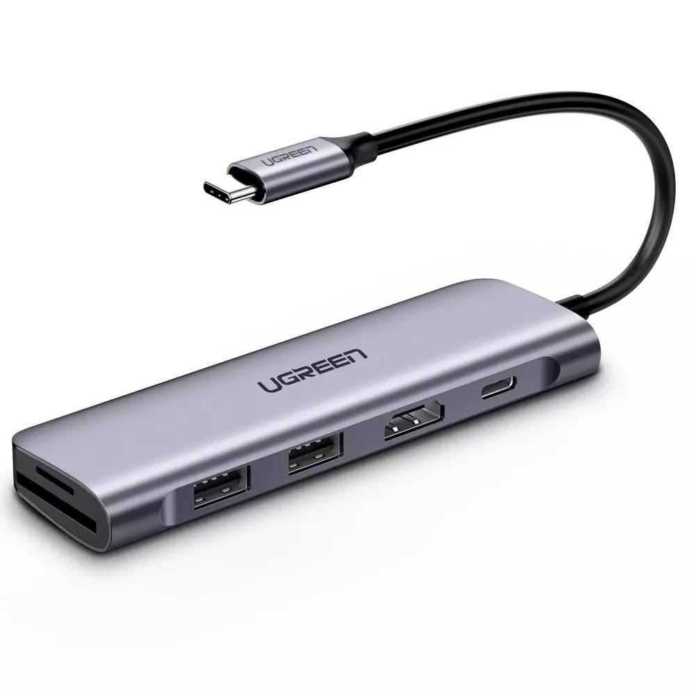 UGREEN CM195 6 az 1-ben adapter USB-C hub, 2x USB 3.0, HDMI, SD, microSD, 100W, szürke (70411)