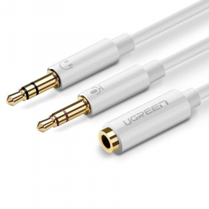 UGREEN AV140 AUX audio splitter fejhallgató + mikrofon 3,5 mm-es mini jack kábelhez 28cm fehér (20897)