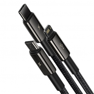 Baseus Tungsten Gold 3az1-ben USB-A --> USB-mikro/USB-C/Lightning 3,5 A 1.5m fekete (CAMLTWJ-01)