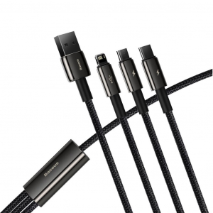 Baseus Tungsten Gold 3az1-ben USB-A --> USB-mikro/USB-C/Lightning 3,5 A 1.5m fekete (CAMLTWJ-01)