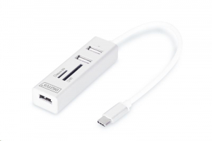 Digitus USB 3.0 3 portos Type C Hub + kártyaolvasó (DA-70243)