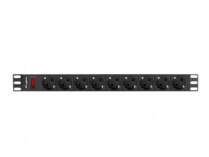 Lanberg PDU 19" 1U 16A 9 dugalj 3m rack elosztó fekete (PDU-09F-0300-BK)