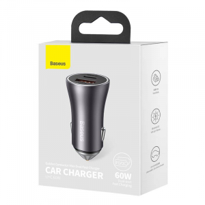 Baseus Golden Contactor Max autós töltő USB + USB-C 60W szürke (CGJM000113)