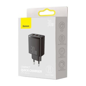 Baseus kompakt gyorstöltő 2xUSB-A / USB-C PD 30W fekete (CCXJ-E01)