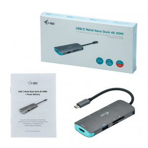 i-tec USB-C Metal Nano Dock 4K HDMI + Power Delivery 60 W dokkoló állomás szürke (C31NANODOCKPD)