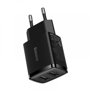 Baseus kompakt gyorstöltő 2x USB 10.5W fekete (CCXJ010201)