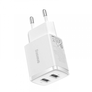 Baseus kompakt gyorstöltő 2x USB-A, 10.5W fehér (CCXJ010202)