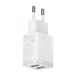 Baseus kompakt gyorstöltő 2x USB-A, 10.5W fehér (CCXJ010202)