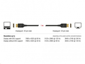 Delock DisplayPort kábel 8K 60 Hz 1 m DP 8K tanúsítvánnyal (85658)