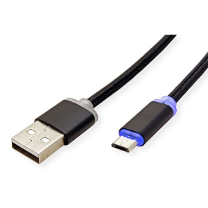 Roline USB-A - micro USB-B LED-es t&ouml;ltők&aacute;bel 1m fekete (11.02.8318-10)