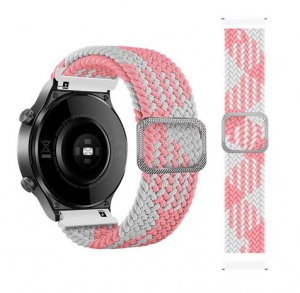 Mybandz állítható elasztikus szövet óraszíj 22mm púderrózsaszín-fehér (22SKU4107)