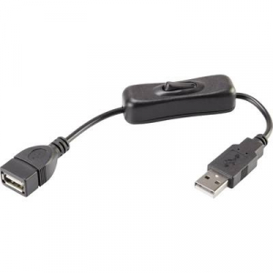 USB hosszabbítókábel kapcsolóval, 1x USB 2.0 dugó A - 1x USB 2.0 alj A, 0,25 m, fekete, aranyozott, Renkforce