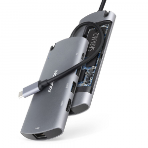 Axagon HMC-6M2 SuperSpeed USB-C combo 6in1 hub ez&uuml;st-fekete