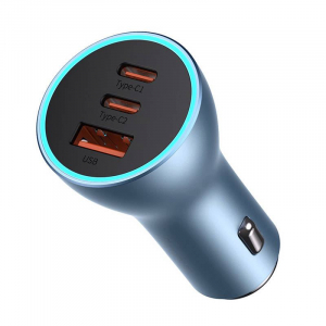 Baseus Golden Contactor Pro autós töltő 2x USB-C 1x USB 65W kék (CGJP010003)